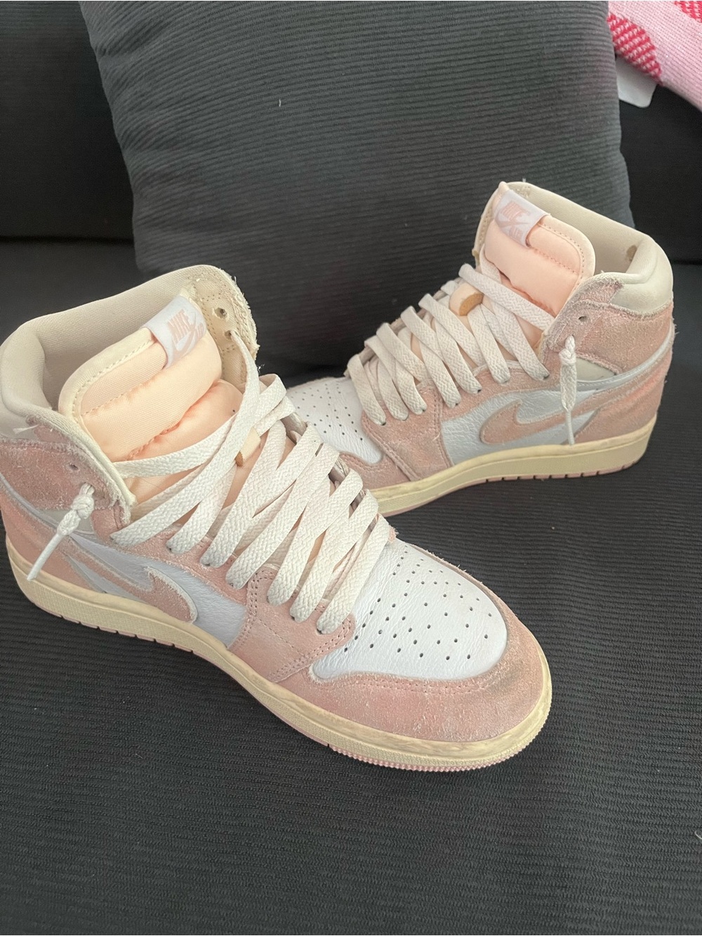 Nike Women’s High-Top Sneakers in Peach Pink and White